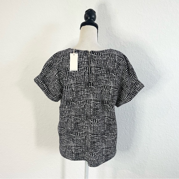 MELLODAY Black White Printed Boxy Blouse Cuff Sleeve Medium NWT Business Office - Picture 4 of 10